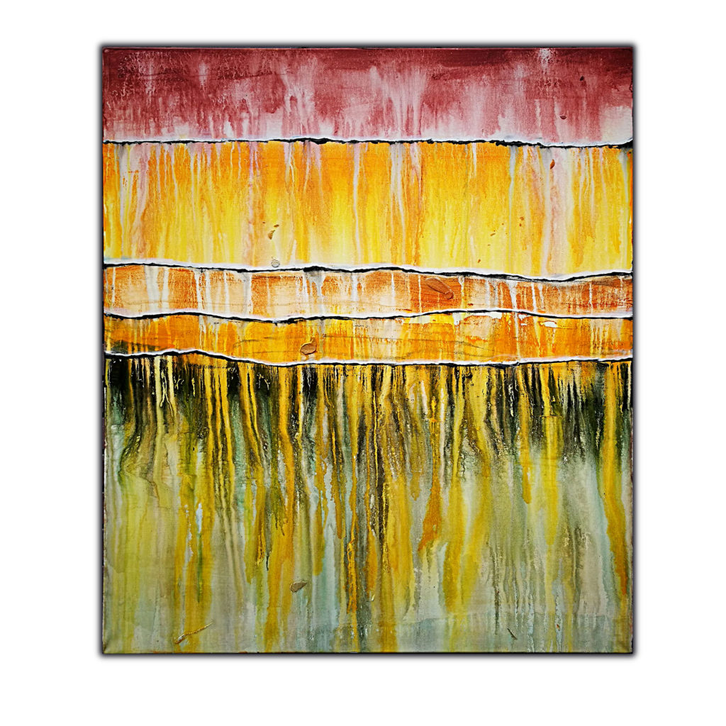 Large Yellow Abstract Painting on Canvas