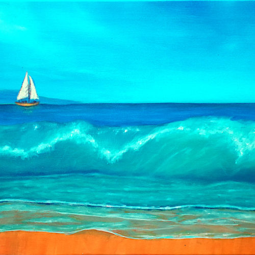 seascape paintings with boat