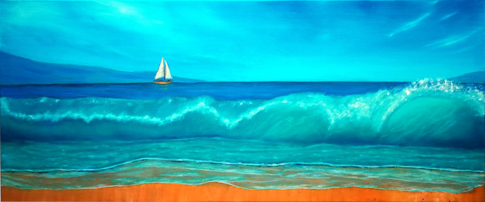 seascape paintings with boat