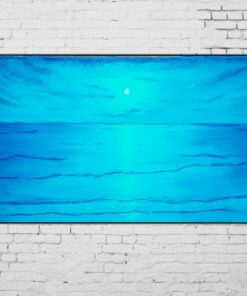 calm night oil blue seascape painting on white wall